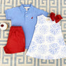 Prim & Proper Polo & Onesie - Barbados Blue with Richmond Red Stork