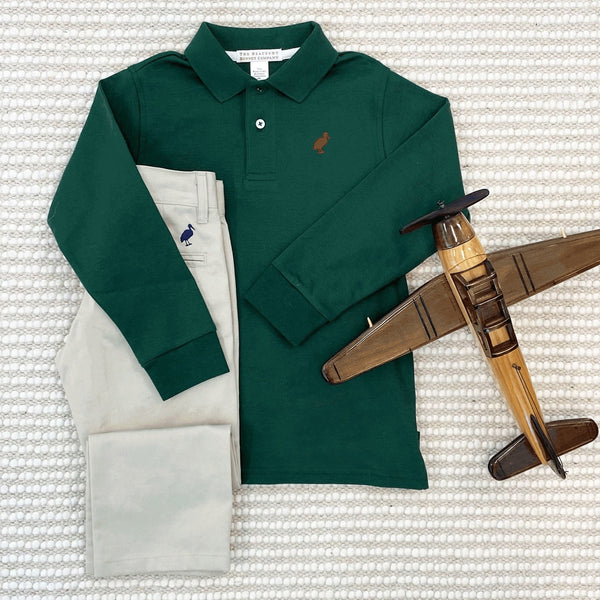 Long Sleeve Prim & Proper Polo & Onesie - Grier Green with Richmond Red Stork