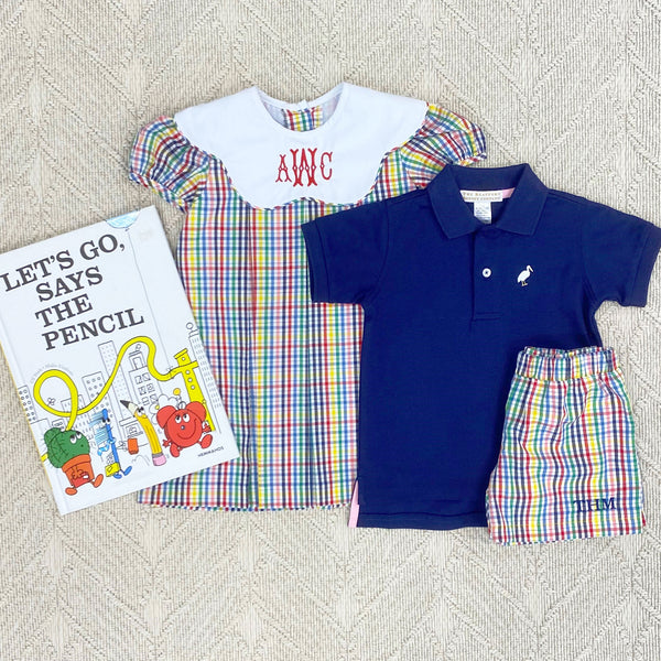 Prim & Proper Polo & Onesie - Nantucket Navy with Worth Avenue White Stork