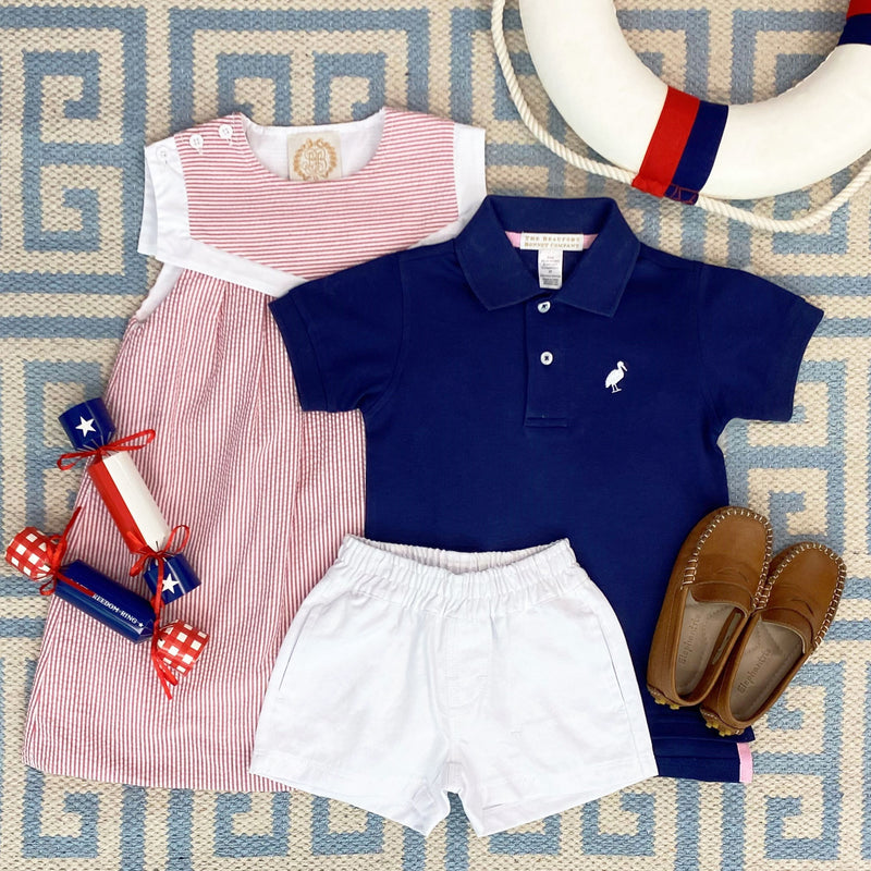 Prim & Proper Polo & Onesie - Nantucket Navy with Worth Avenue White Stork